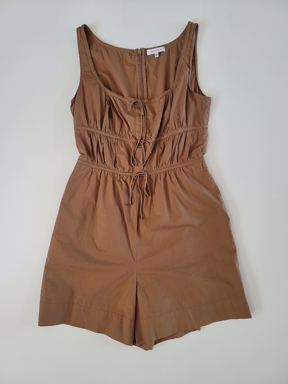Rebecca Taylor Cotton Poplin Sleeveless Romper Brown Romper Ties Size 2 - Picture 2 of 8